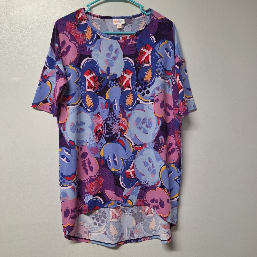 LuLaRoe Disney Irma Womens Size XS Mickey Mouse Tunic Shirt Purple Short‎ Sleeve